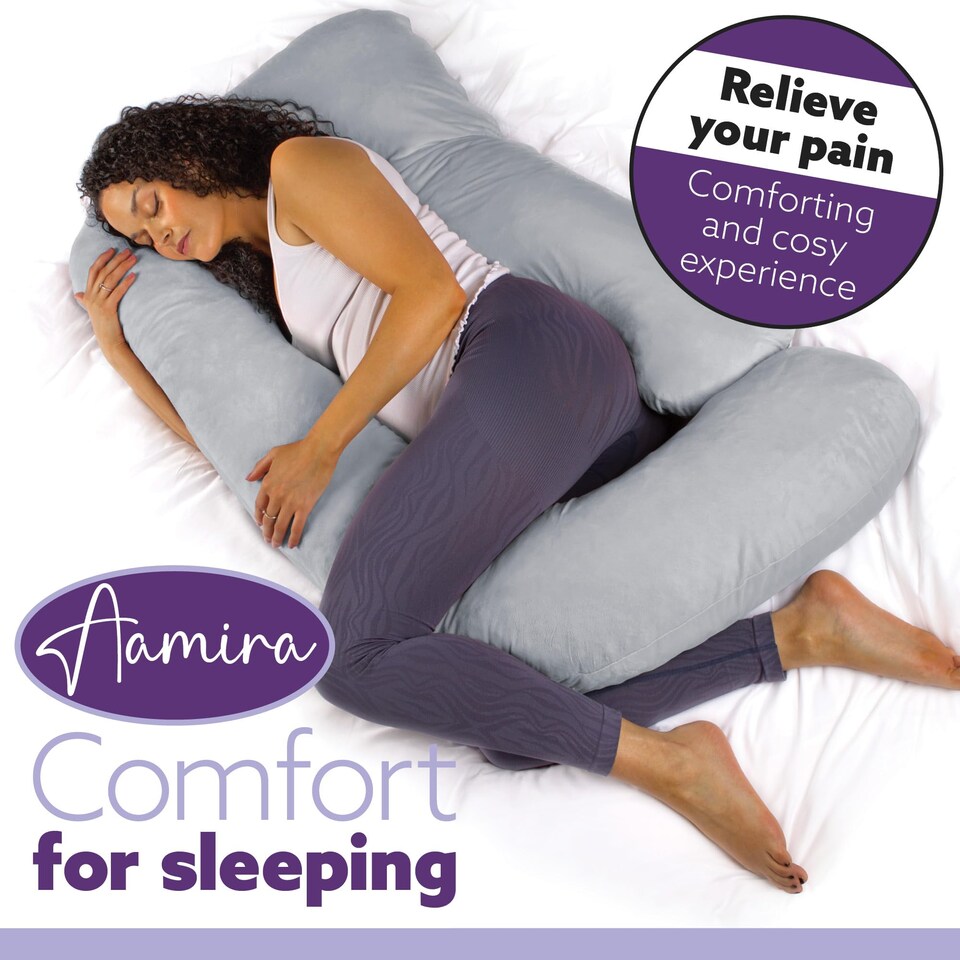 image 1 of Aamira Light Grey Pregnancy Maternity Pillow,140x70x20cm J Shaped Memory Foam | Grey | Grey | Standard | 1
