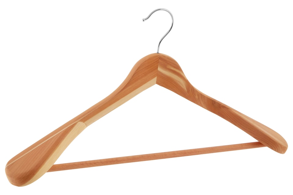 image 1 of Orsina Cedar Wood Trouser Hanger, Natural Anti-Moth Hanger With Fixed Rail & Chrome Hook, Helps Garment Freshness