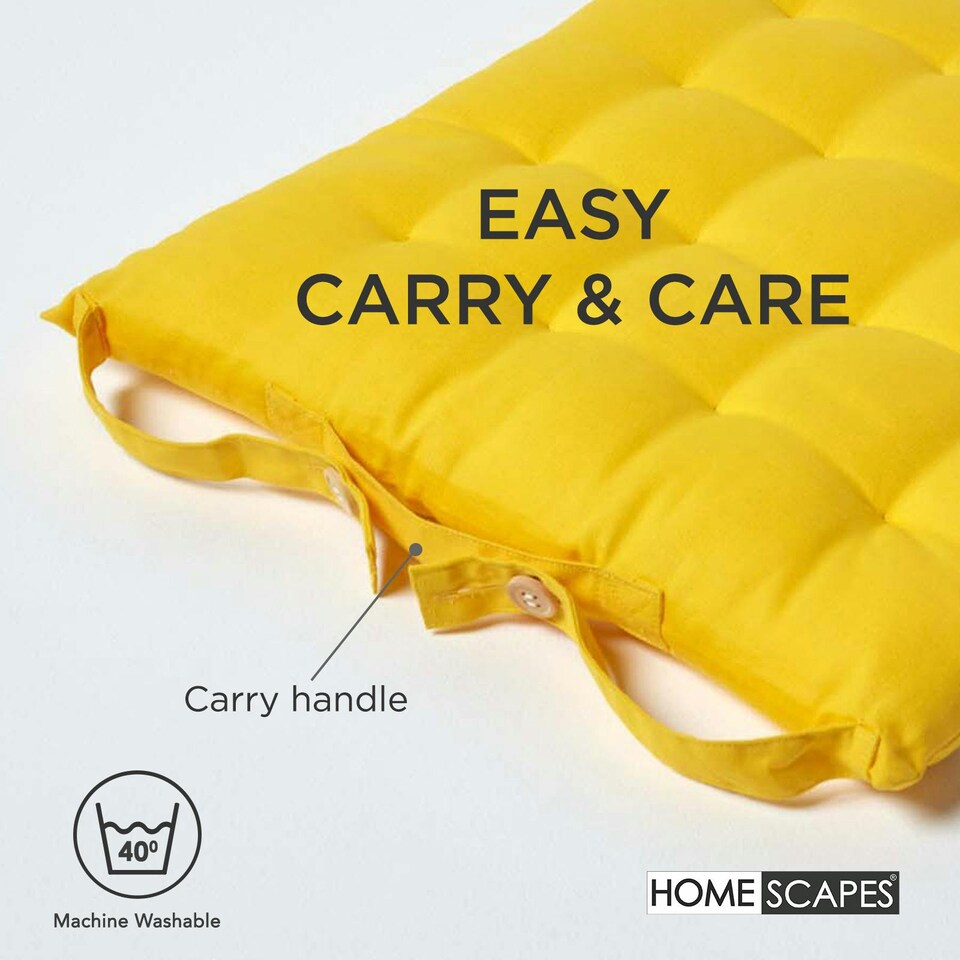 image 1 of Homescapes Seat Pad Luxury Cotton Indoor Outdoor Garden Dining Cushion | Yellow | 40 x 40 cm | 1
