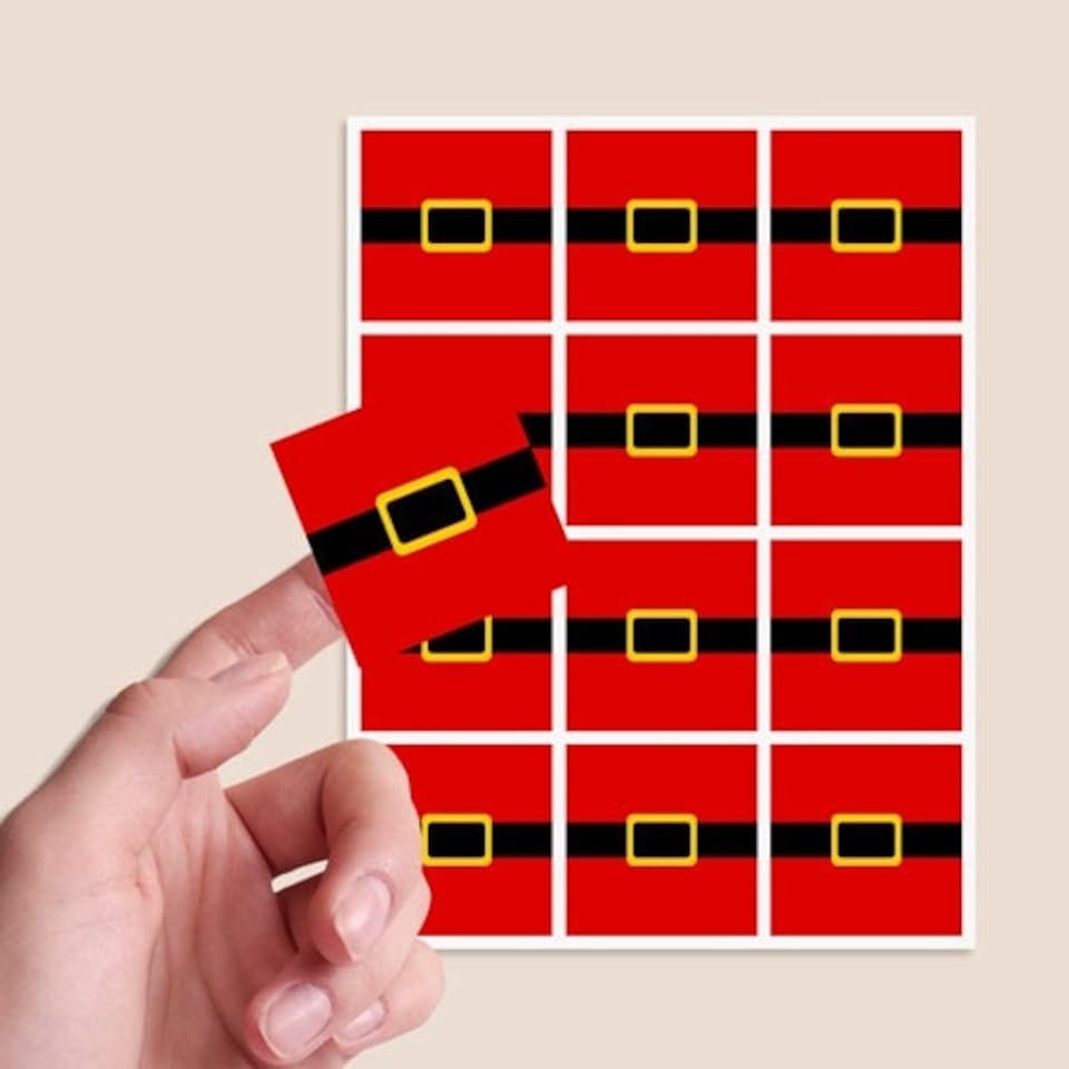 image 1 of Christmas Santa Belt Square Stickers 65mm - Sheet of 12