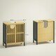 image 9 of HOMCOM Under Sink Bathroom Cabinet, Bamboo Sink Storage Cabinet Slat Doors Yellow | Natural wood finish