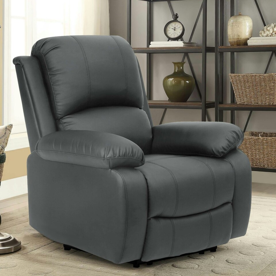 image 1 of Faux Leather Reclining Arm Chair In Dark Grey