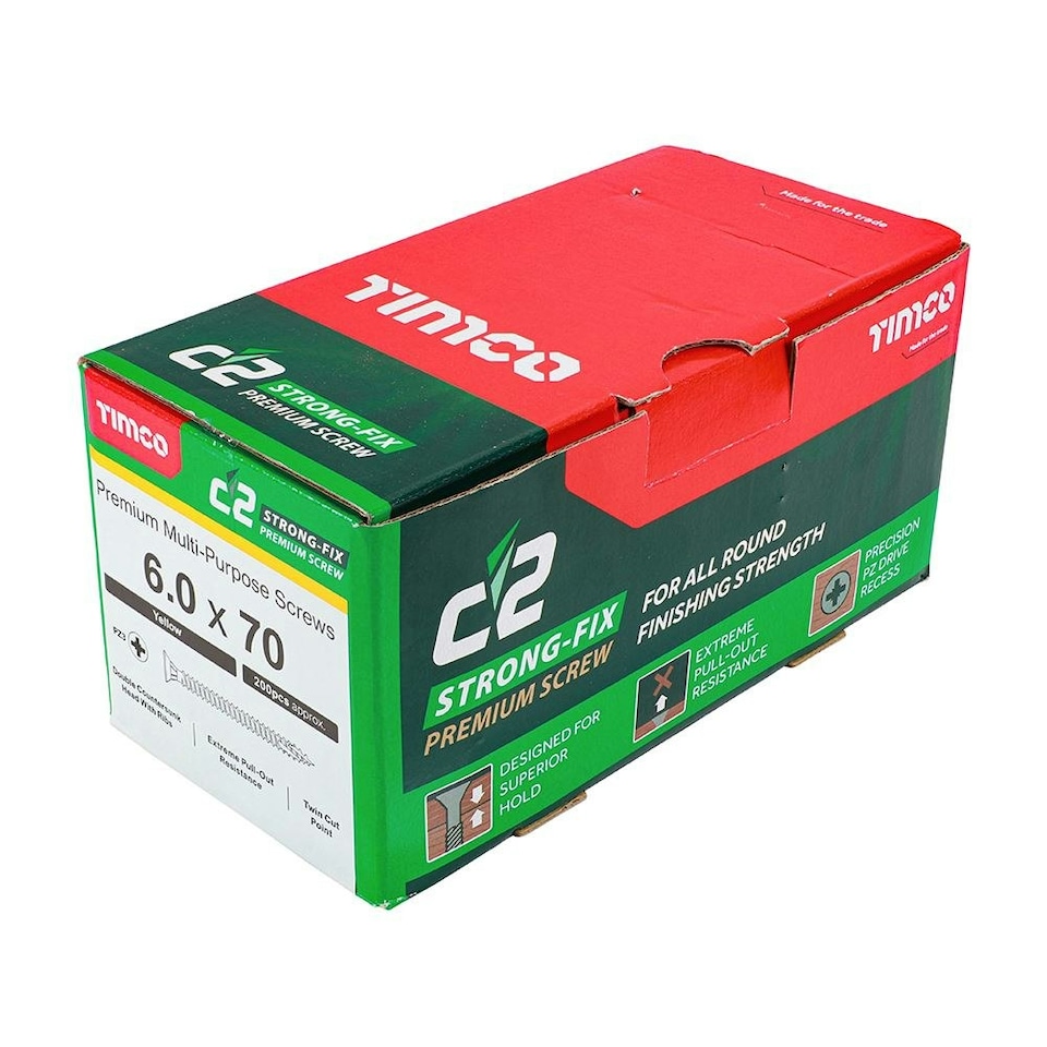 image 1 of Timco - C2 Strong-Fix Multi-Purpose Premium Screws - PZ - Double Countersunk - Yellow (Size 6.0 x 70 - 200 Pieces)