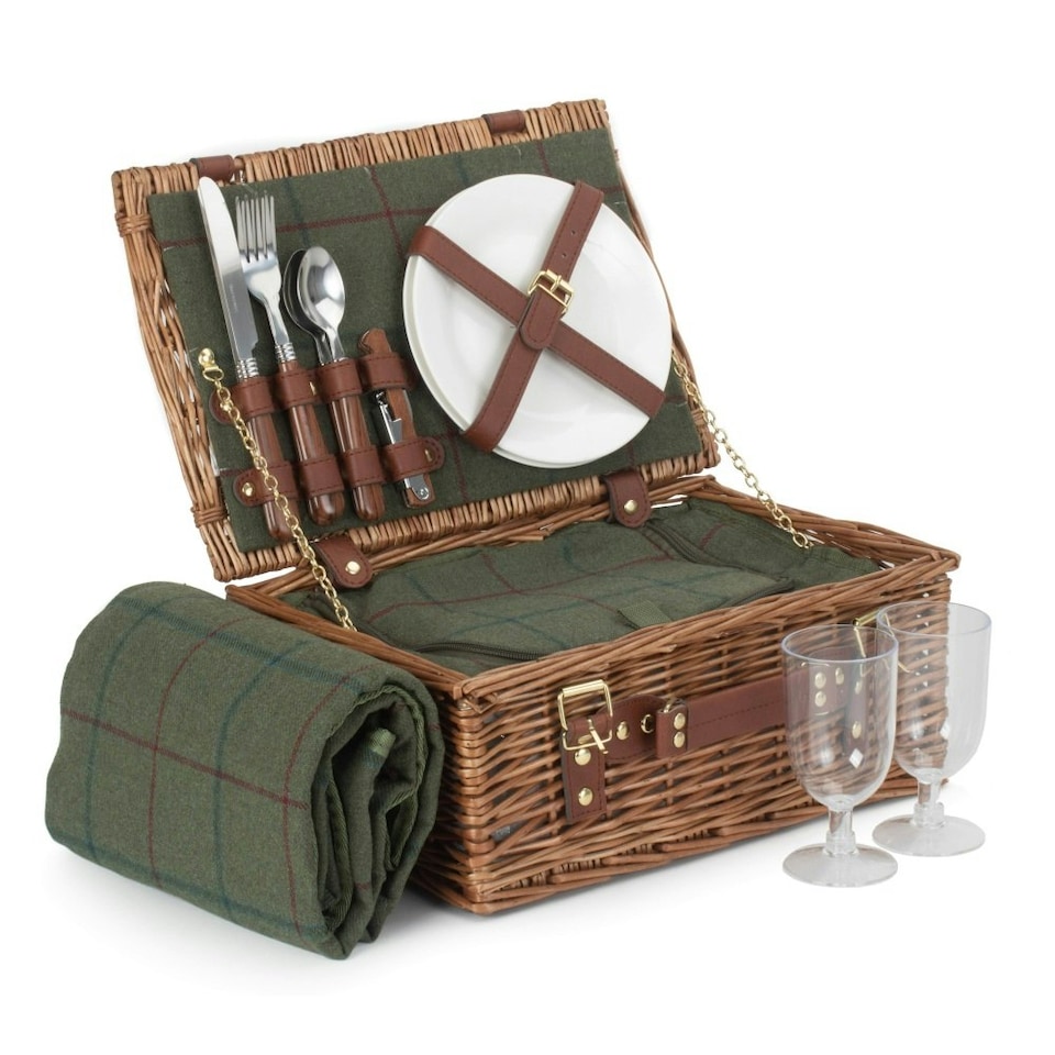 image 1 of 2 Person Green Tweed Classic Picnic Basket