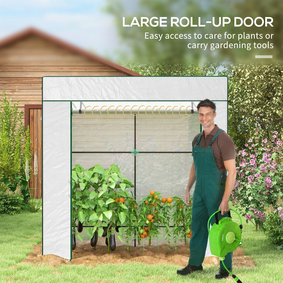 image 1 of Walk-in Garden Green House with Large Roll-up Door and 2 Mesh Windows, Green