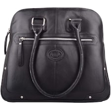 London Leathergoods Womens Large Premium Soft Leather Travel / Work Hand Bag / Shoulder Bag | Black | Black