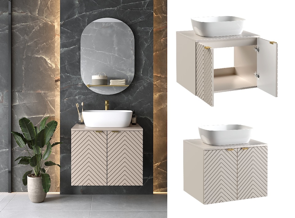 image 1 of Cara Bathroom Vanity Unit, Sink, Countertop - Beige 600mm
