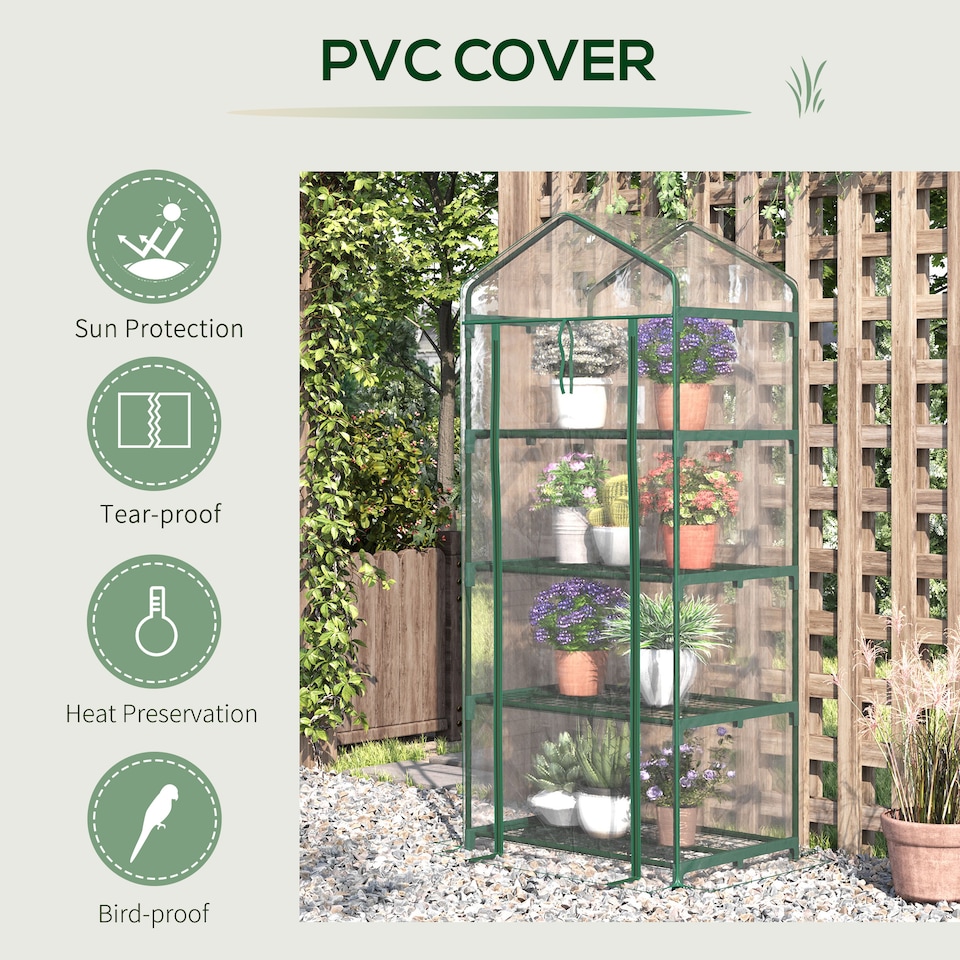 image 1 of Outsunny Portable 4-Tier Mini Greenhouse Plant Grow House Shed w Clear Cover