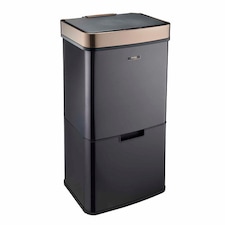 Cooks Professional Recycling Sensor Bin 75L with Dual Compartments & Food Caddy | Black | Black & Copper