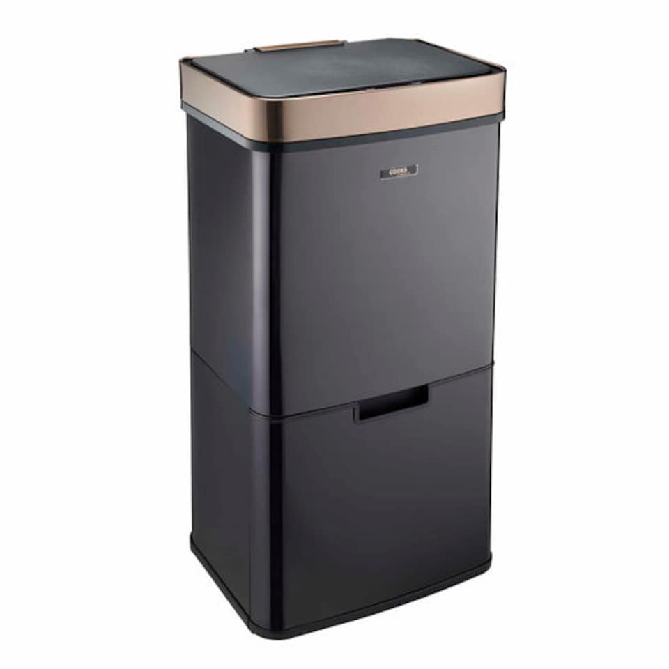 image 1 of Cooks Professional Recycling Sensor Bin 75L with Dual Compartments & Food Caddy | Black | Black & Copper