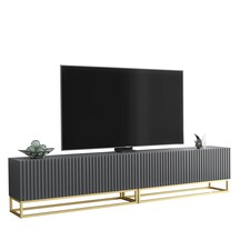 Modular TV Unit 200cm Grey Matt with Fluted Fronts and Gold Base Grey