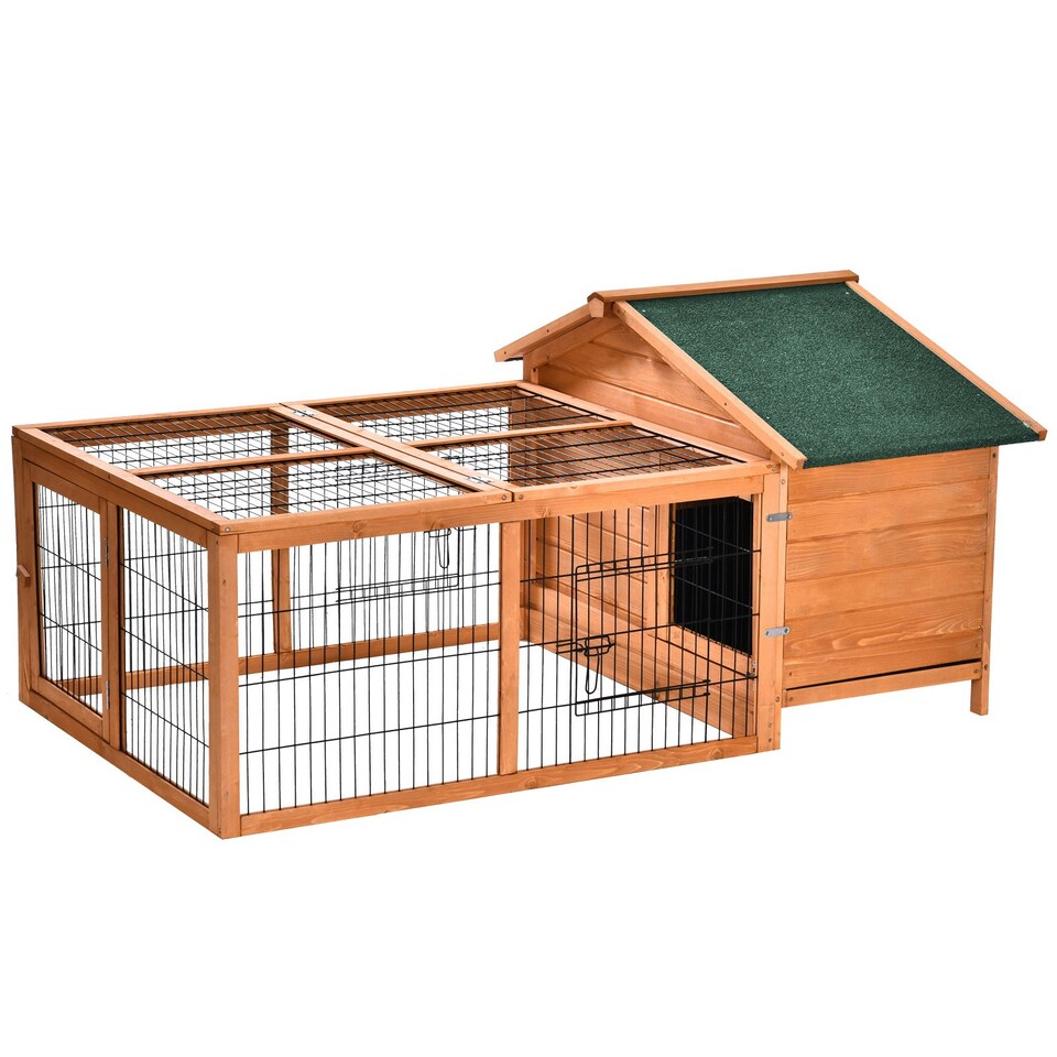 image 1 of PawHut Rabbit Hutch, Guinea Pig Hutch Outdoor Detachable Cage w/ Tray & Roof