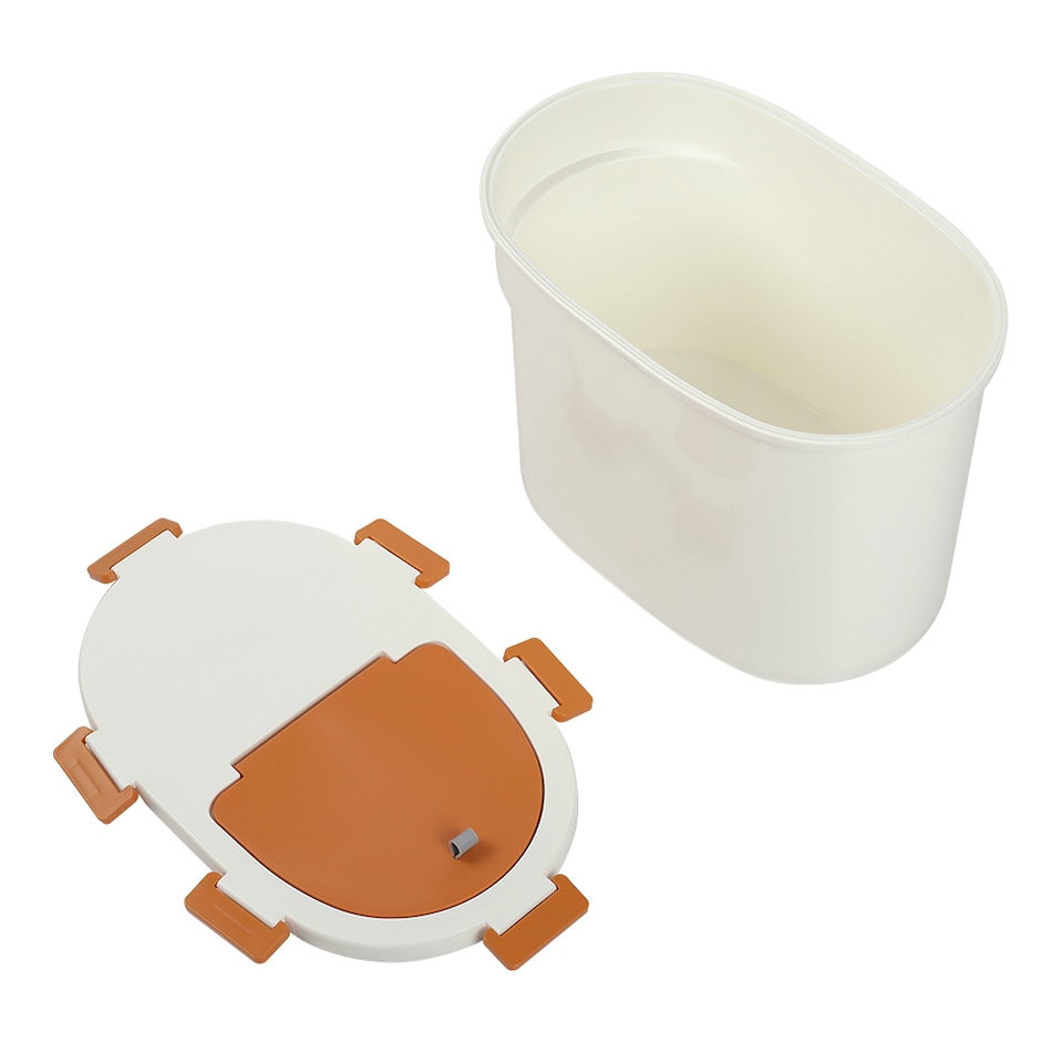 image 1 of Living and Home Airtight Pet Food Storage Container with Flip-Up Lid & Wheels | White | Orange | L
