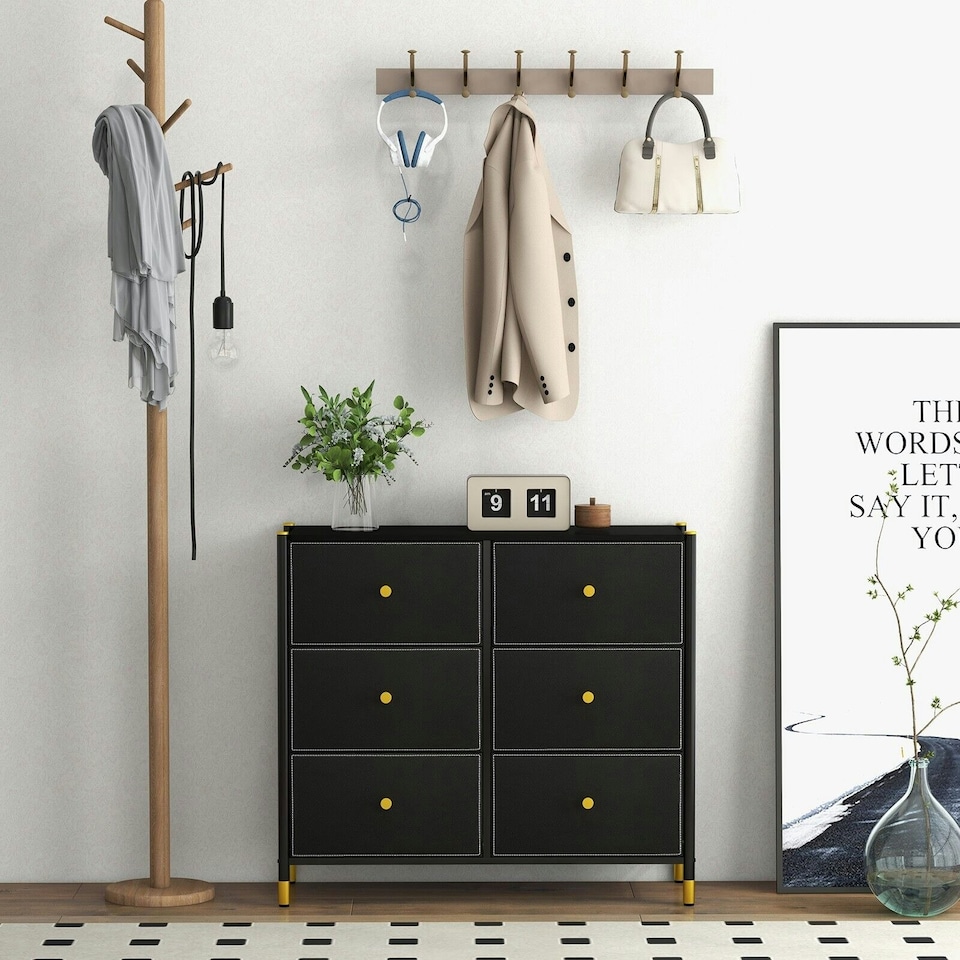 image 1 of COSTWAY 6 Drawers Dresser Organizer Chest of Drawers Black