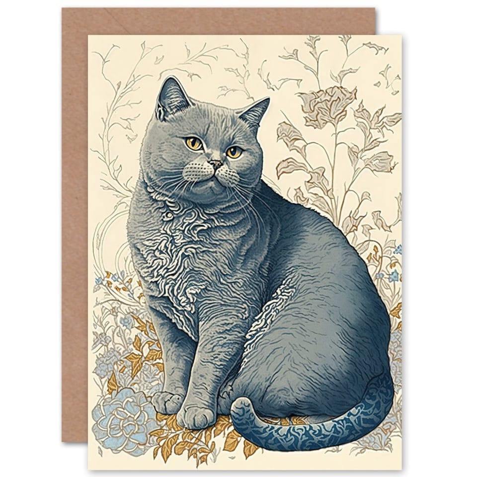 image 1 of William Morris Inspired Flowers Cat Birthday Card