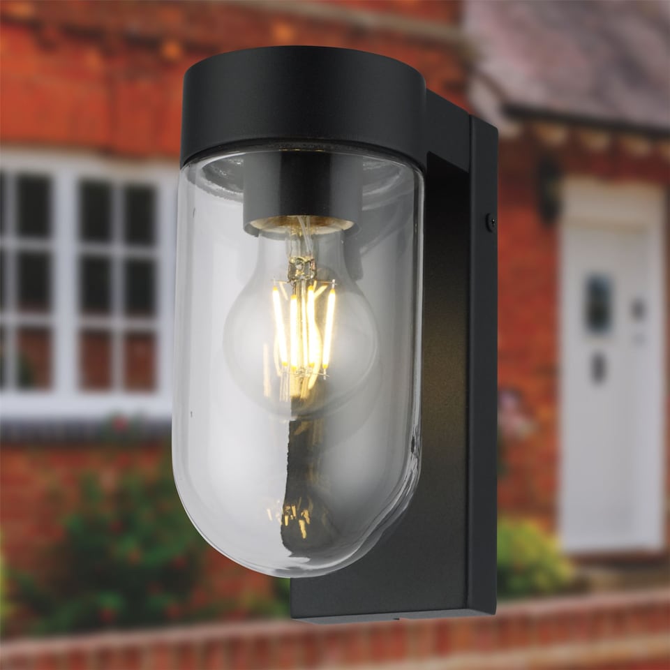 image 1 of Parnie - Black IP44 Outdoor Wall Light | Black | Clear | 1
