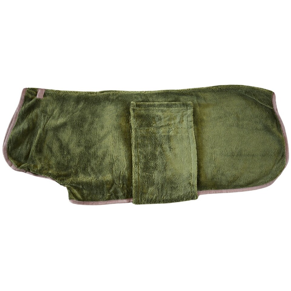 image 1 of Henry Wag Refresh Olive Green Drying Coat Provides Warmth And Assists With Drying Your Dogs Coat Post Bath Time Or After Walks, Size Small 40cm | Green | Olive Green | S | 1