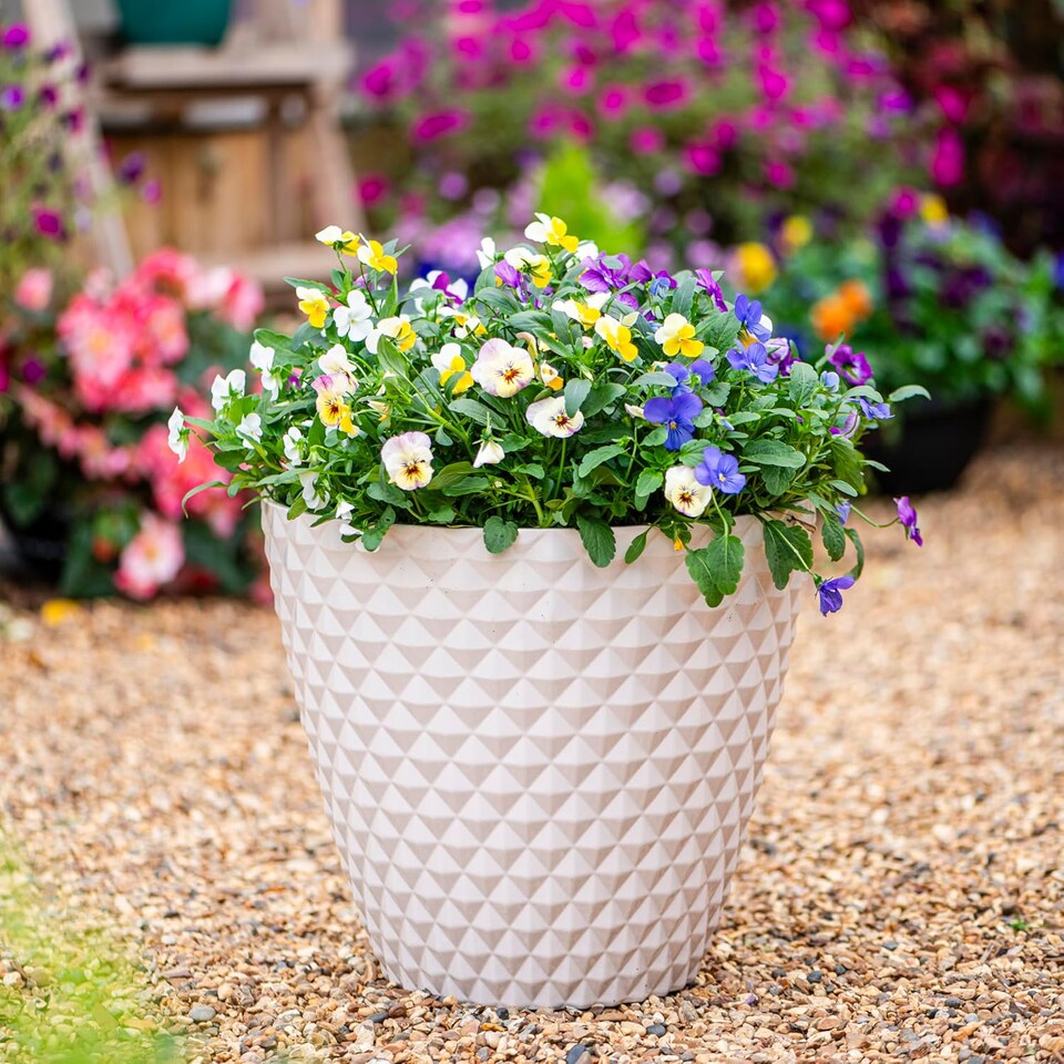 image 1 of Diamond Planter Stone Ivory (D39.5 x H35cm) | Pink | 1