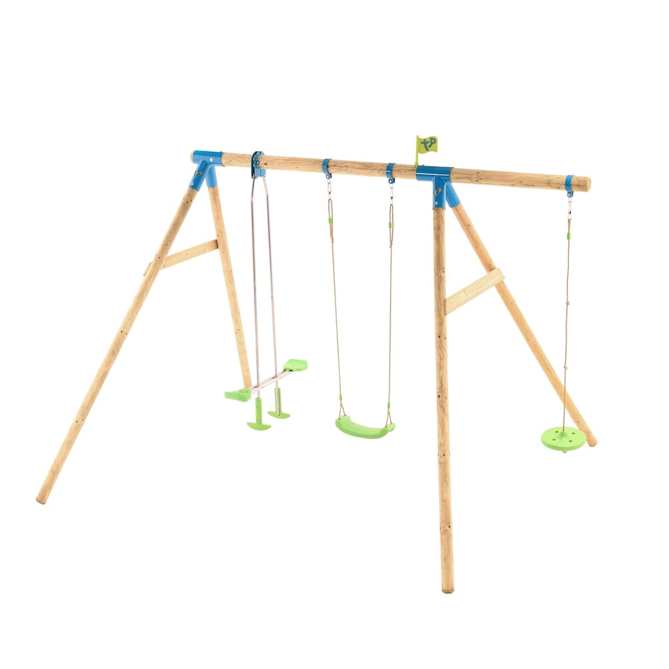 image 1 of TP Knightswood Triple Wooden Swing Set With Glide Ride And Button Seat