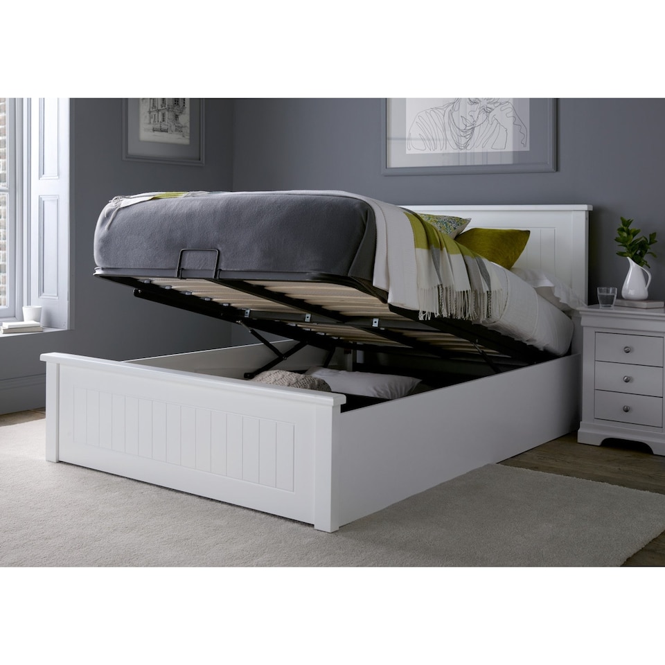 image 1 of Painted Wood King Size Ottoman Bed  in White