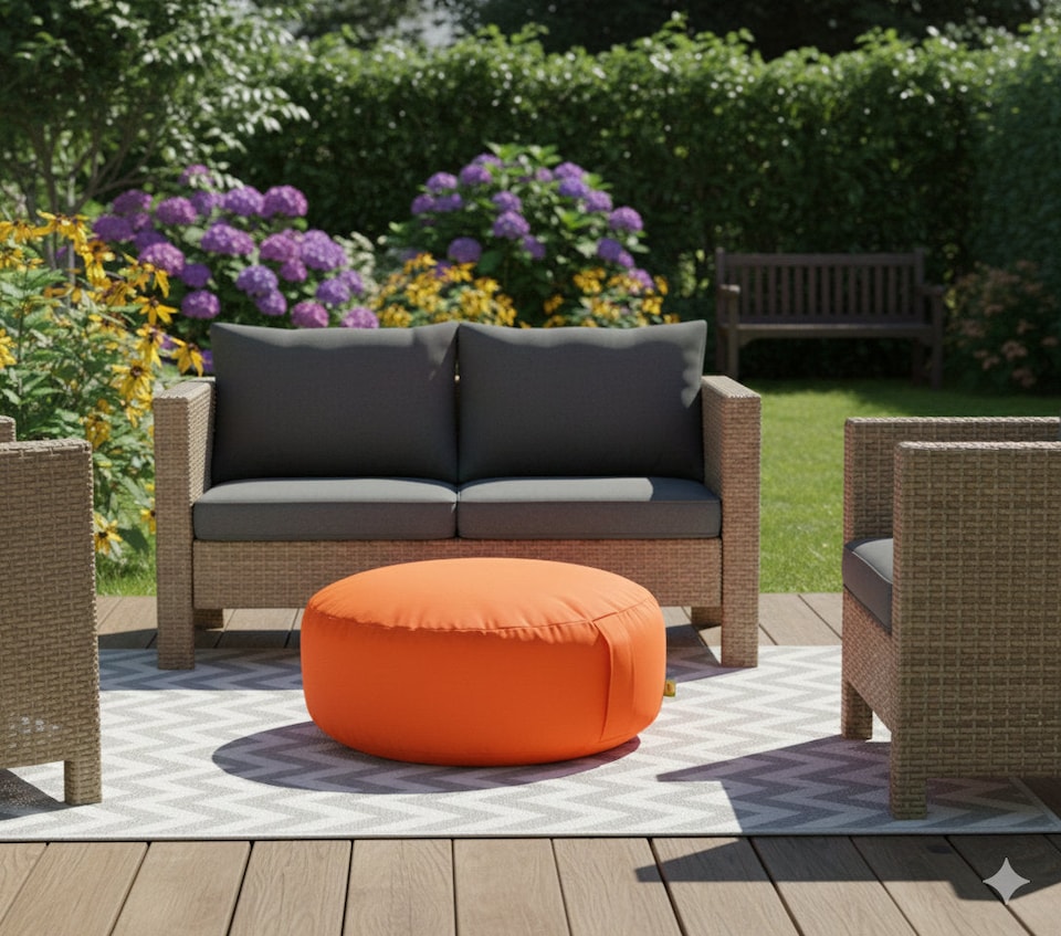 image 1 of Bean Lazy Outdoor Water Resistant Orange Round Pouffe