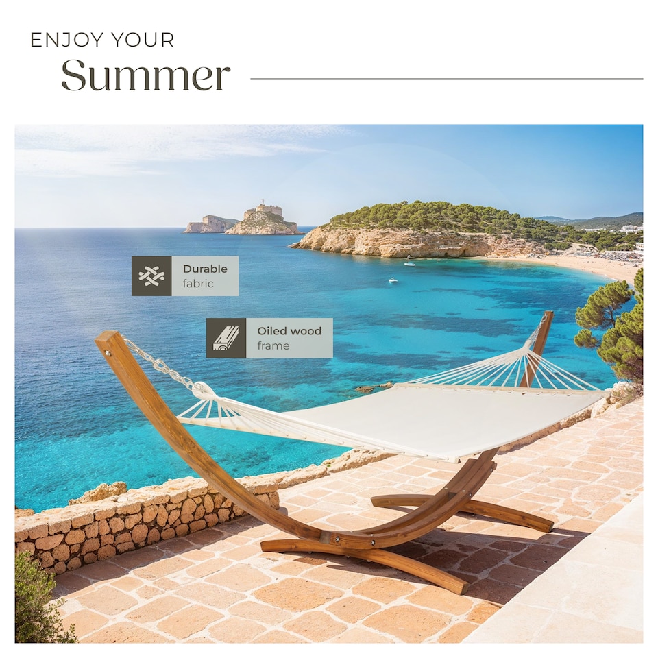 image 1 of Hammock Thorsten - wooden frame, for 2 people, height adjustable, durable fabric | White | white | 415 x 150 x 124 cm | 1