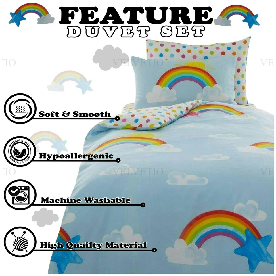 image 1 of VELVETIO Sunny Rainbow Duvet Cover Set Luxury Kids Printed Beddings Multi | Single