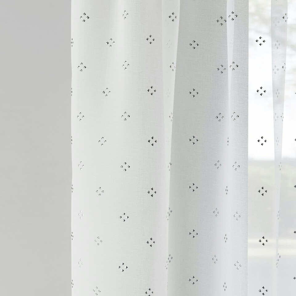 image 1 of Pair of Destiny Silver Metallic Diamond Print Voile Panels 122 cm (48 inch) Rod Pocket Panels for Bedroom and Living Room