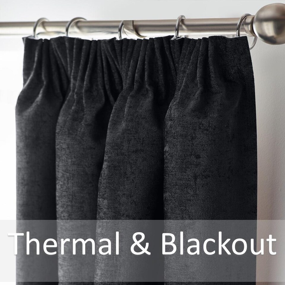 image 1 of Chenille Blackout Pencil Pleat Top Curtains 229cm x 229cm Black | Black | Black | 1