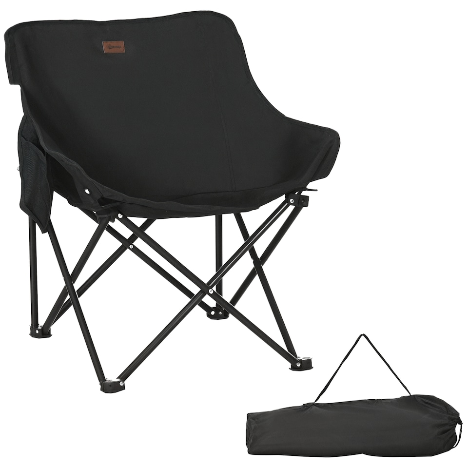 image 1 of Outsunny Camping Chair, Lightweight Folding Chair with Carrying Bag and Storage Pocket, Perfect for Festivals, Fishing, Beach and Hiking, Black