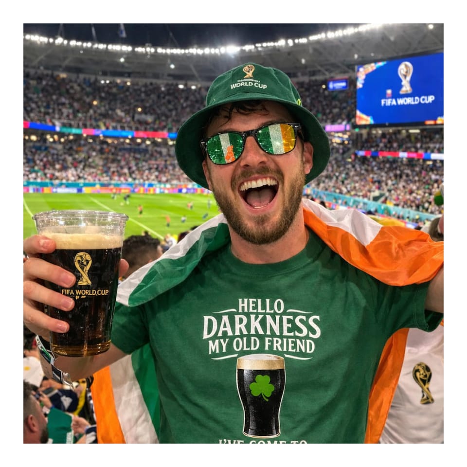image 1 of St Patricks Green Tshirt with Hello Darkness in Beige & Irish Trilby | Green | 2XL