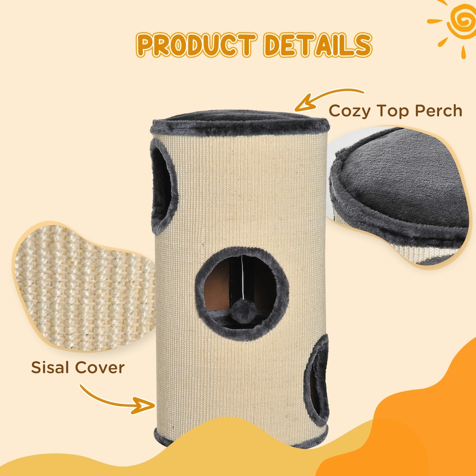 image 1 of PawHut Cat Scratching Barrel Sisal Activity Center Condo, 70cm, Beige Grey