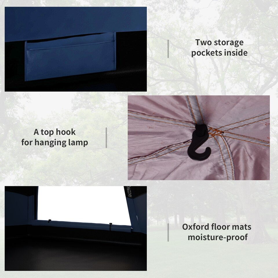 image 1 of Blue 4 Person Dual Layer Pop Up Camping Tent with Rainfly Outsunny