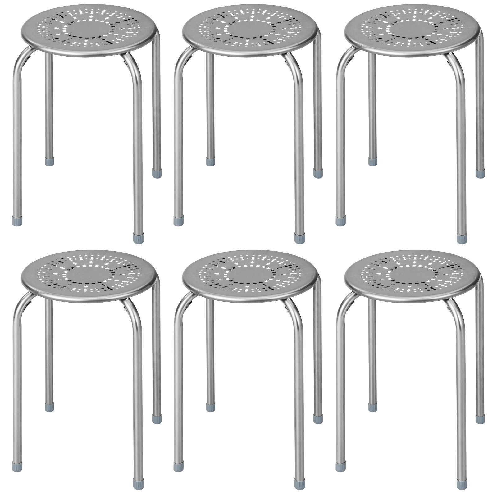 Set of 6 Metal Stacking Stools Round Nesting Bar Stool with X-shape Connection