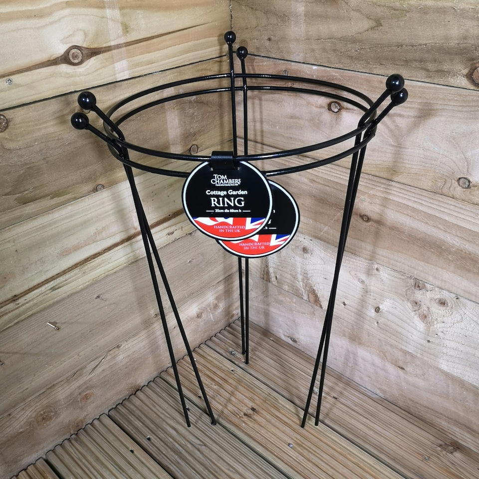 image 1 of 2 Pack of Tom Chambers Cottage Heavy Duty Black Metal Steel Herbaceous Garden Plant Support Ring 60cm x 35cm
