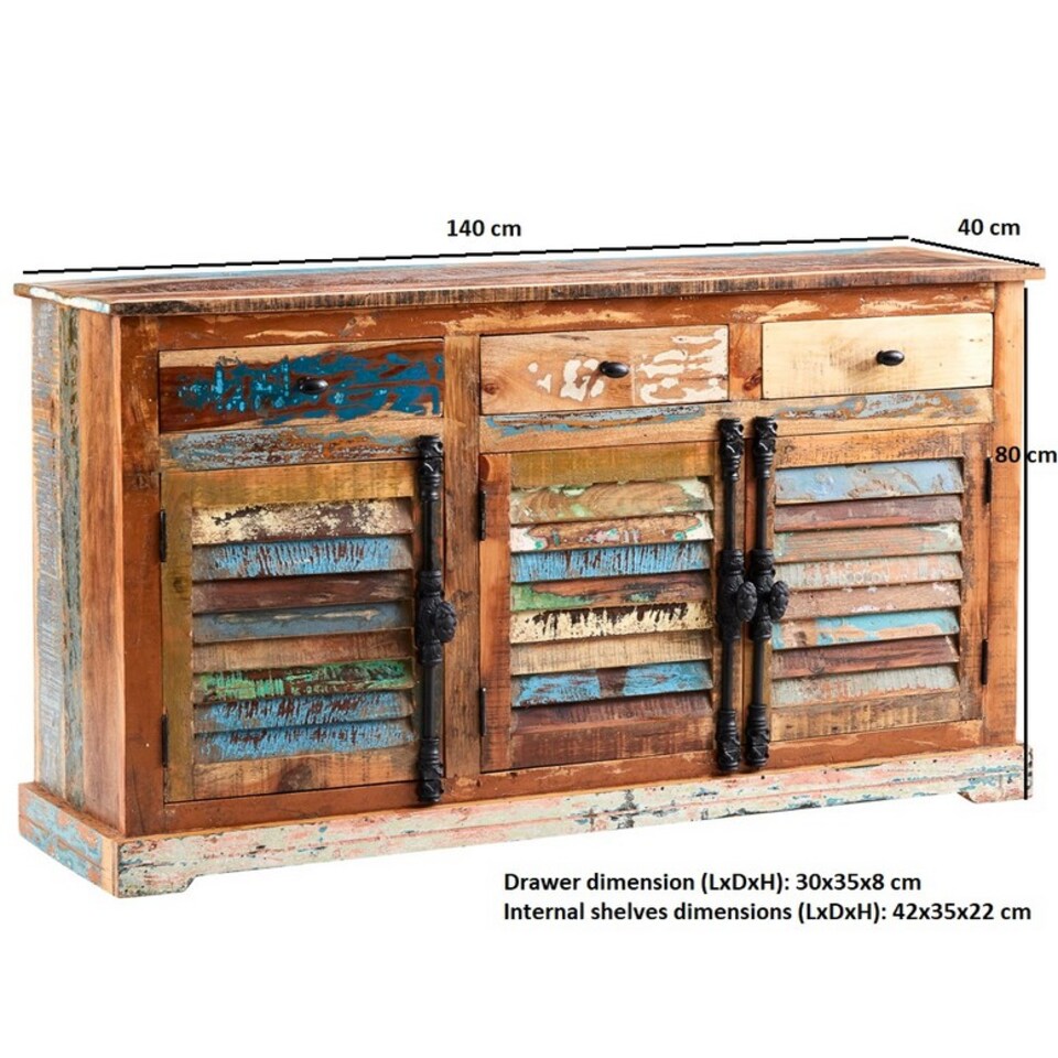 image 1 of Coastal Large Sideboard - Wood - L40 x W140 x H80 cm | Brown