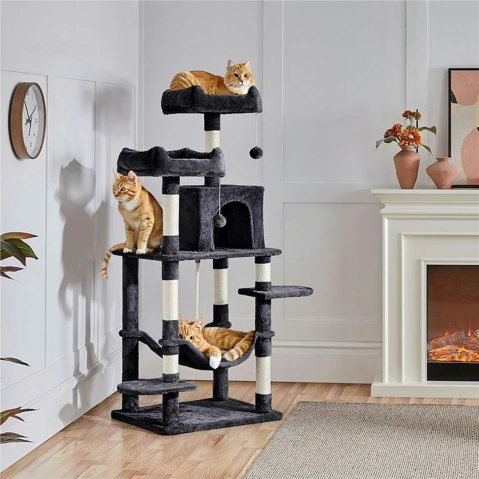 image 1 of Yaheetech 149 cm Multilevel Cat Tree with Plush Perch Black