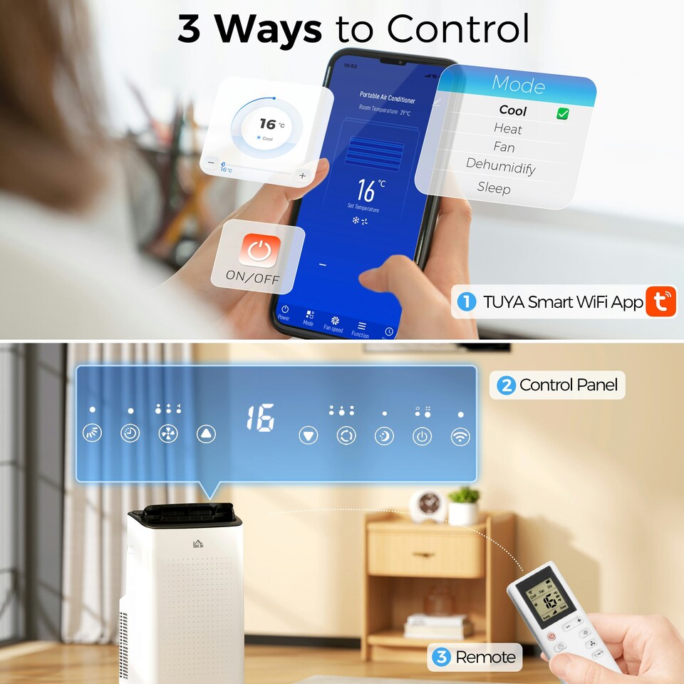image 1 of HOMCOM 12000 BTU Portable Air Conditioner Unit with WiFi Smart App, 26m²