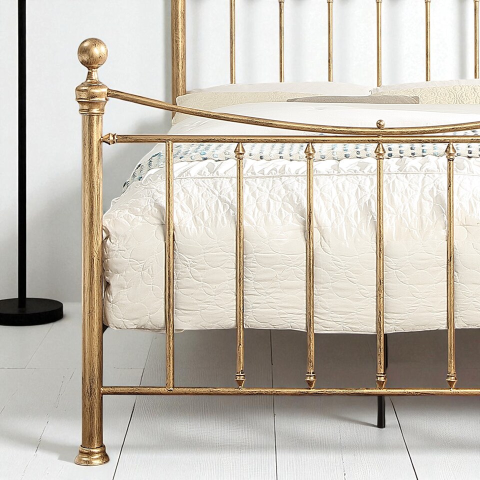 image 1 of Hampstead Traditional Style Distressed Antique Brass Effect Metal Bed Frame | Bronze | Antique Brass | King