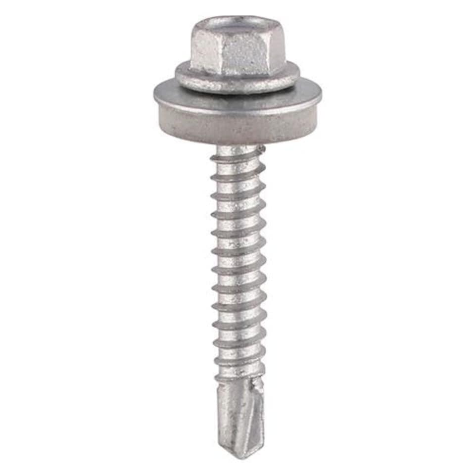 image 1 of Timco - Metal Construction Light Section Screws - Hex - EPDM Washer - Self-Drilling - Exterior - Silver Organic (Size 5.5 x 38 - 100 Pieces)