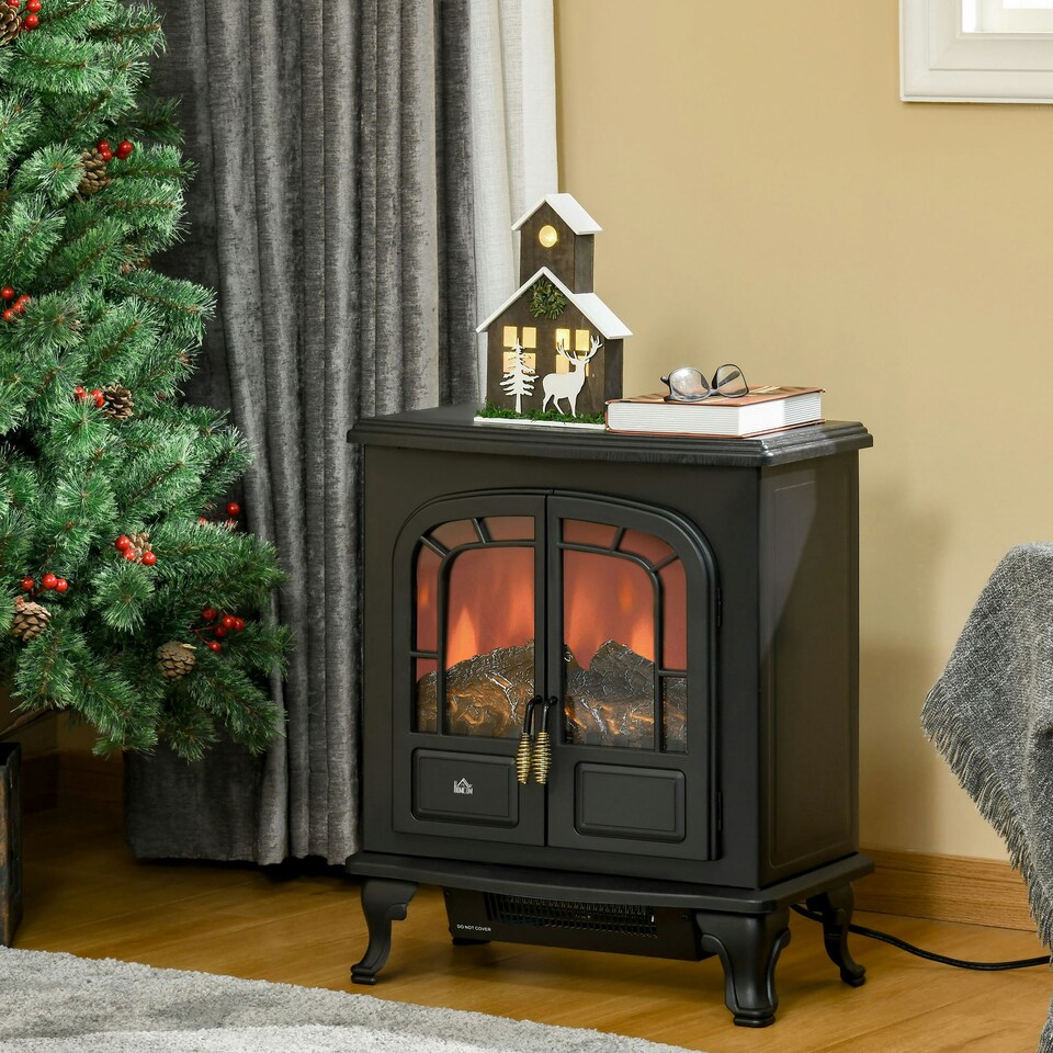 image 1 of HOMCOM Free standing Electric Fireplace Stove W/ LED Fire Flame Effect Black