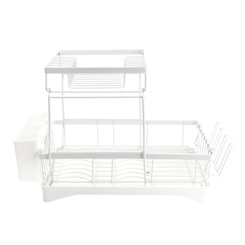 image 1 of Living and Home Steel Dish Rack with Utensil and Glass Holder - White | White