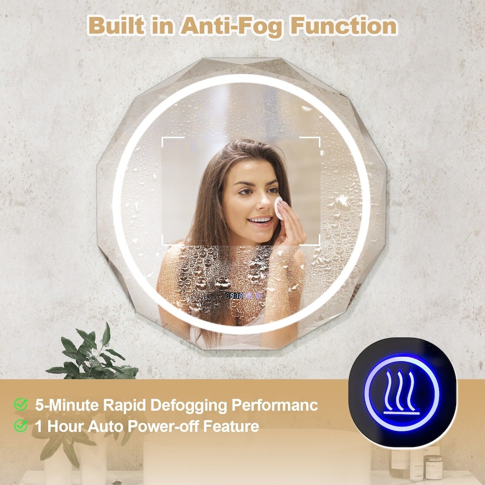 image 1 of COSTWAY 76CM Defog Bathroom Mirror Wall Mounted LED Lighted Mirror