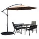 image 2 of Outdoor 6 Person Rectangular Glass Top Garden Dining Table Benches & Chairs With Beige Banana Parasol and Base