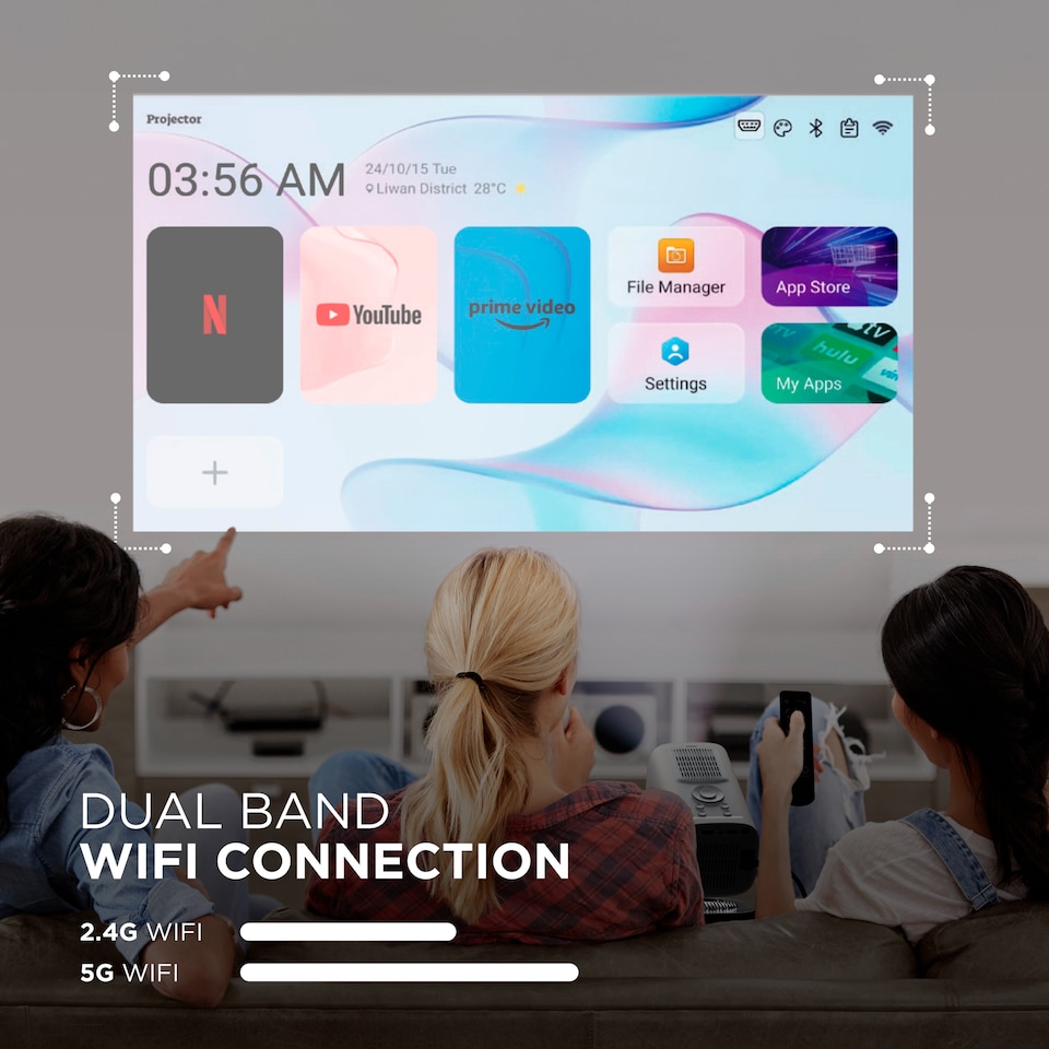 image 1 of DMD Projector, 18000 Lumen Smart FHD 1080P Portable Projector 4K Support