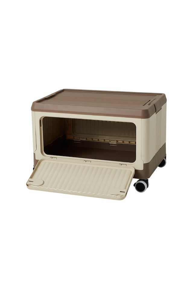 image 1 of Living and Home Plastic Storage Box with Wheels & Lid,S | Brown