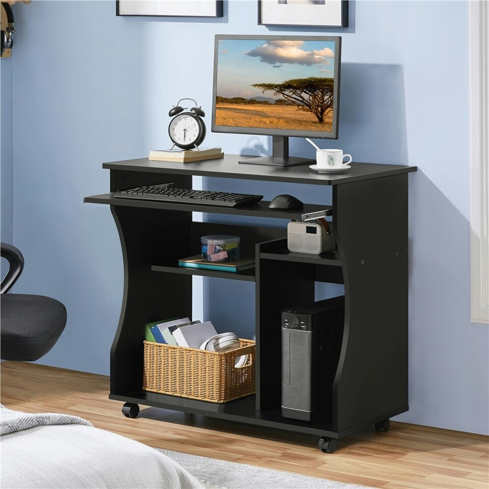 image 1 of Yaheetech Space-saving Computer Desk Wheels | Black