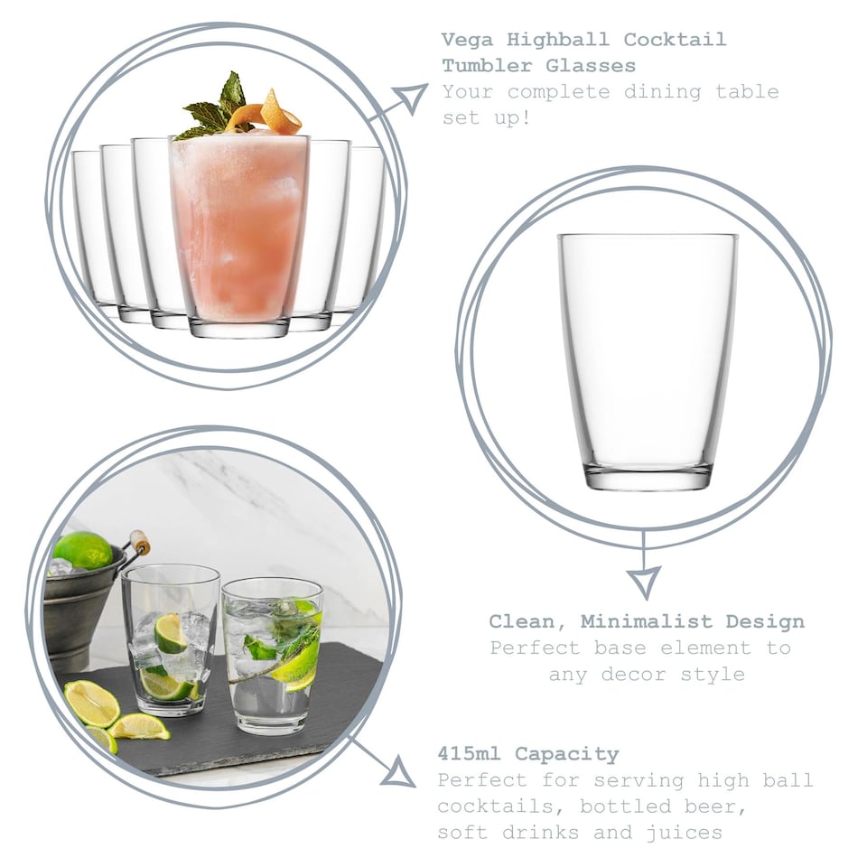 image 1 of LAV Vega Highball Glasses - 415ml - Clear - Pack of 6