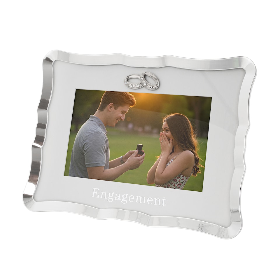 image 1 of Modern Engagement Picture Frame in Silver Plating with Double Rings | Silver | One Size