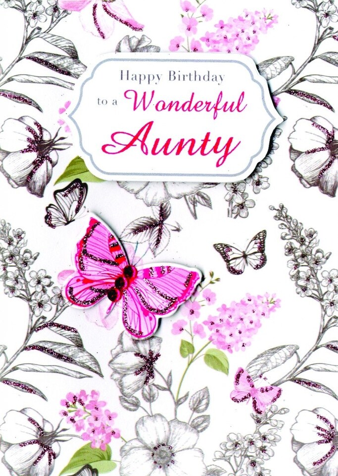 image 1 of Floral & Butterflies Birthday Card For A Wonderful Aunty
